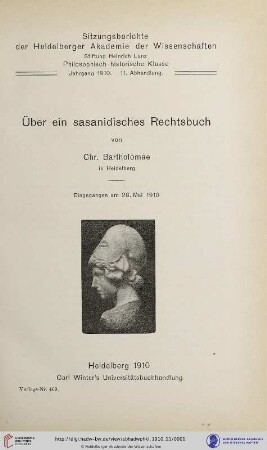 1910, 11. Abhandlung: Sitzungsberichte der Heidelberger Akademie der Wissenschaften, Philosophisch-Historische Klasse: Über ein sasanidisches Rechtsbuch