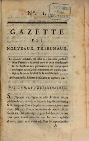 Gazette des nouveaux tribunaux. 1. 1791, 1. Jan. - 1. Juli