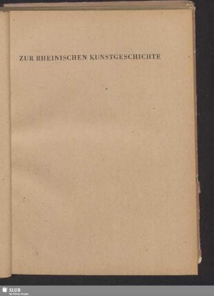 Zur Rheinischen Kunstgeschichte
