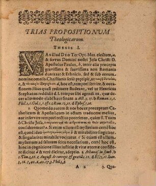 Trias propositionum theologicarum, de Christi, 1. divinitate, 2. humanitate, 3. divinae et humanae naturarum unione