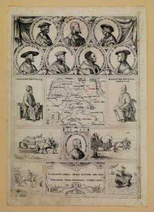 Eine in 10 Felder eingeteilte Radierung