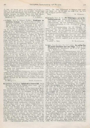 307-308 [Rezension] Bodensiek, Hans, Gotteskraft in schwerer Zeit. Zwölf Predigten aus Feld und Heimat (1914 - 1917)
