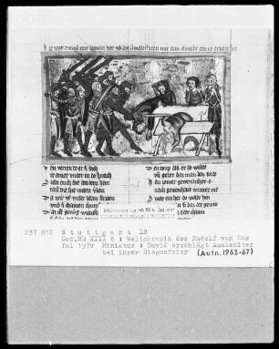 Weltchronik - Bruder Philipp — ---, Folio 1recto-256recto---, Folio 1recto-256rectoDavid erschlägt die Amalekiter bei ihrer Siegesfeier, Folio 197verso