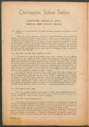Conceptos sobre teatro : (cuestionario sometido al actor y directoa, señor Nicolas Jmeliov)