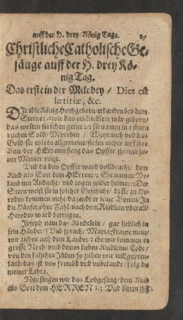 Christliche Catholische Gesänge auff der H. drey KönigTag.