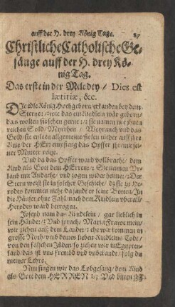 Christliche Catholische Gesänge auff der H. drey KönigTag.