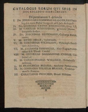 Catalogus Eorum Qui Sese In Hoc Collegio Exercuerunt.