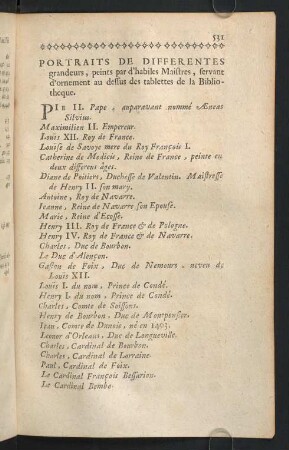 531-535, Portraits De Differentes grandeurs, peints par d'habiles Maistres, servant d'ornement au dessus des tablettes de la Bibliotheque.
