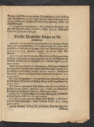 Teutsche Theologische Bücher der Reformirten.