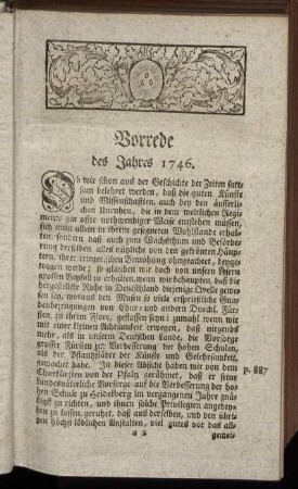 Vorrede des Jahres 1746.