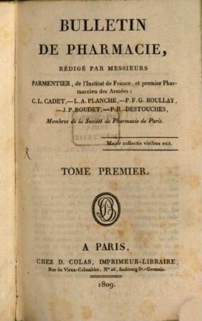 Bulletin de pharmacie. 1, 1. 1809