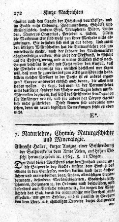 7. Naturlehre, Chymie, Naturgeschichte und Mineralogie.