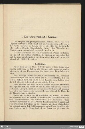 I. Die photographische Kamera