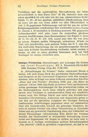 82-84 [Rezension] Staudinger, Josef, Heiliges Priestertum