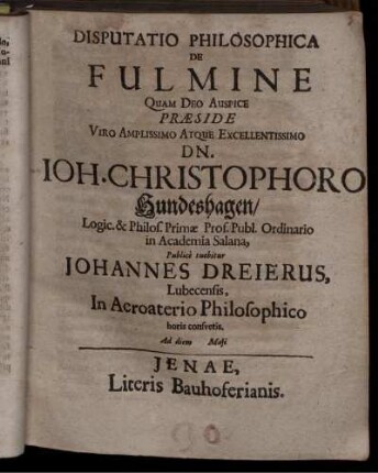 Disputatio Philosophica De Fulmine