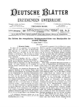 Zur Reform des evangelischen Religionsunterrichts vom Standpunkte der neueren Theologie : (Fortsetzung)