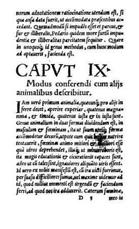 Capvt IX. Modus conferendi cum alijs animalibus describitur.