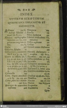 Index Veterum Scriptoum Quorum Loca Explicantur Et Emendantur