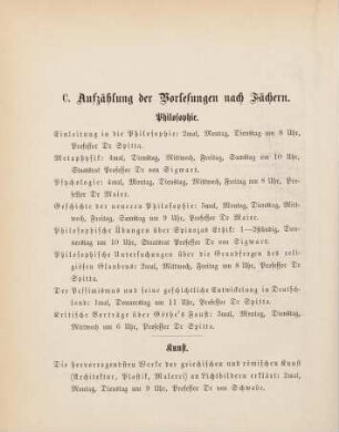 12-33, C. Aufzählung der Vorlesungen nach Fächern