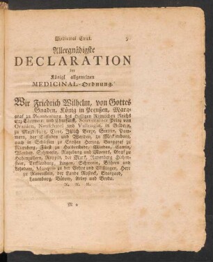 Allergnädigste Declaration der Königl. allgemeinen Medicinal-Ordnung.
