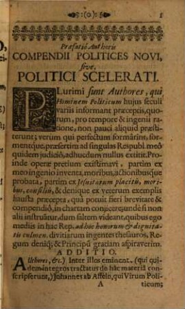 Politicus Sceleratus, Impugnatus: Id est: Compendium Politices Novum : Sub Schemate Hominis Politici aliquoties antehac editum atque impressum