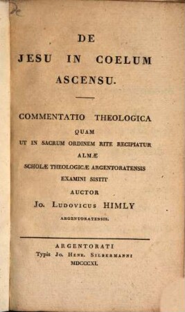 De Jesu in coelum ascensu : commentatio theologica