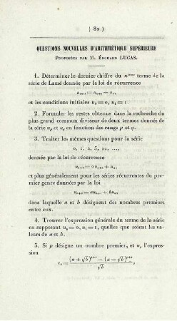 Questions nouvelles d'arithmétique supérieure.