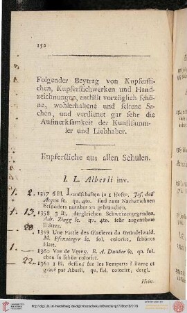 Folgender Beytrag von Kupferstichen, Kupferstichwerken und Handzeichnungen [...] (Nr. 1357-4018)