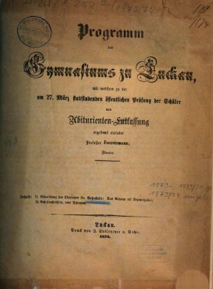 Programm : für das Schuljahr .... 1873/74