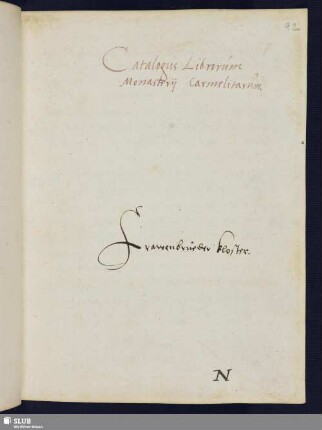 Catalogus Librorum Monastery Carmelitarum. Frauenbrueder Kloster.