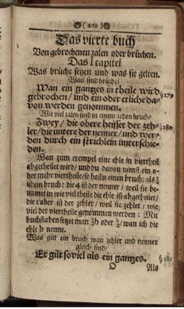 Das vierte Buch. Von gebrochenen Zahlen oder Brüchen.