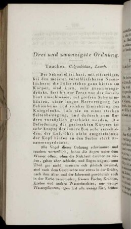Drei und zwanzigste Ordnung. Taucher. Colymbidae, Leach.
