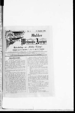 Walder Weihnachts-Anzeiger : Extrabeilage zur "Walder Zeitung"
