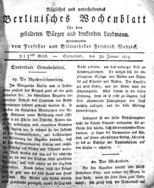 213tes Stueck, Sonnabend, den 30 Januar 1813