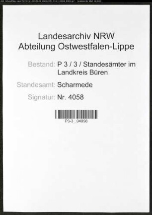 Sterberegister Standesamt Scharmede