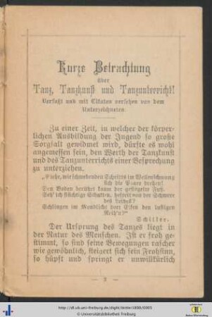Kurze Betrachtung über Tanz, Tanzkunst und Tanzunterricht