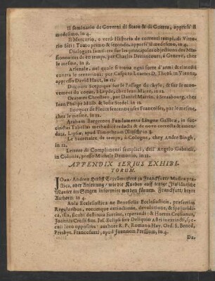 Appendix Serius Exhibitorum.