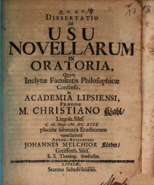 Dissertatio De Usu Novellarum In Oratoria