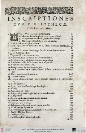 Inscriptiones tum Bibliothecae, tum Emblematum