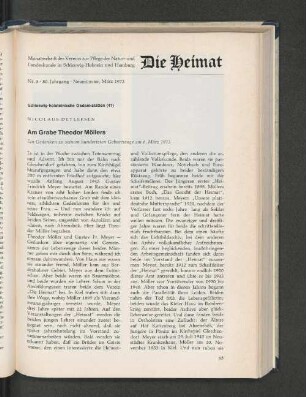Am Grabe Theodor Möllers. Ein Gedenken zu seinem hundertsten Geburtstage am 6. März 1973.