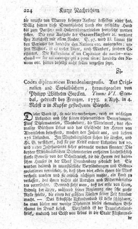 Codex diplomaticus Brandenburgensis. Tom.VI.