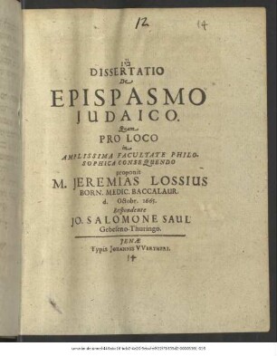 Dissertatio De Epispasmo Judaico