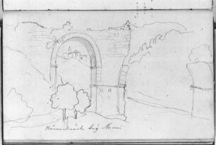 Römerbrücke bei Narni : Rietschel, Ernst. Römerbrücke bei Narni. Skizzenbuch E, fol. 25v. Bleistift, Bütten; 17,4 x 10,8 cm (Blattgröße). August 1830/März 1831. Privatbesitz. WVZ S. 310