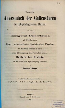 Ueber die Anwesenheit der Gallensäuren im physiologischen Harne