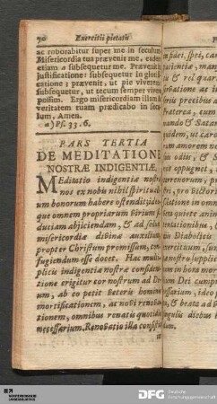 Pars Tertia De Meditatione Nostræ Indigentiæ.
