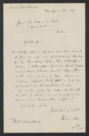 Brief an Musikverlag Ed. Bote und G. Bock (Berlin) : 05.08.1877