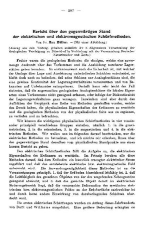 Bericht über den gegenwärtigen Stand der elektrischen und elektromagnetischen Schürfmethoden