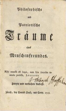 Philosophische und Patriotische Träume eines Menschenfreundes