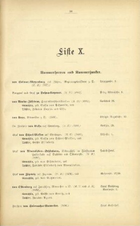 Liste X. Kammerherren und Kammerjunker