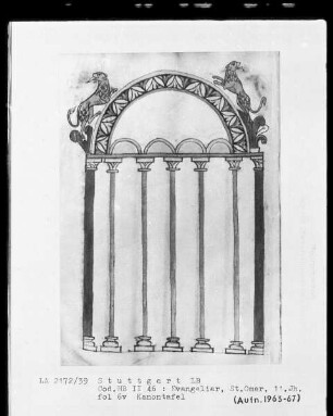 Evangeliar (unvollendet) — Kanontafel mit Löwen, Folio 6verso